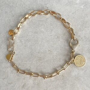 Beauty in Stone Statement Necklace Gold Color Chain Round Charm